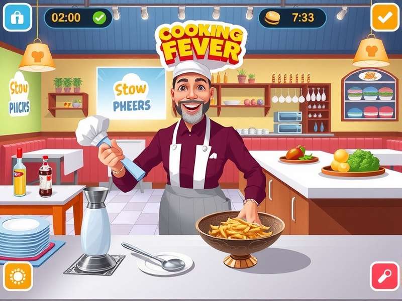 Cooking Fever gameplay screen showing restaurant kitchen