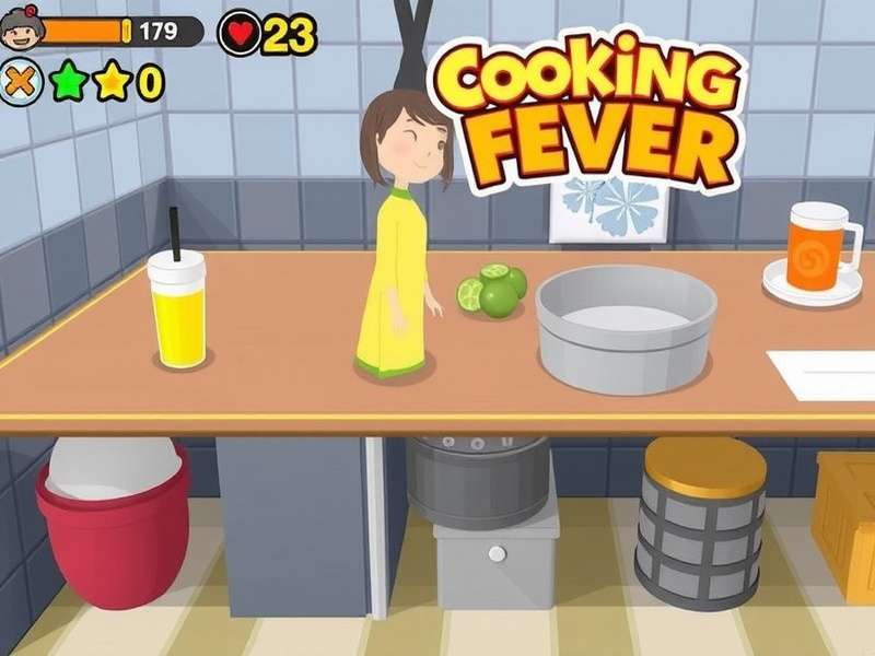 Cooking Fever game interface with restaurant scene