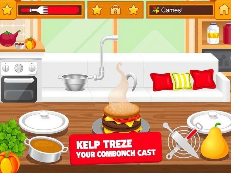 Cooking Fever Fast Food Kitchen gameplay showing burger and fryer station