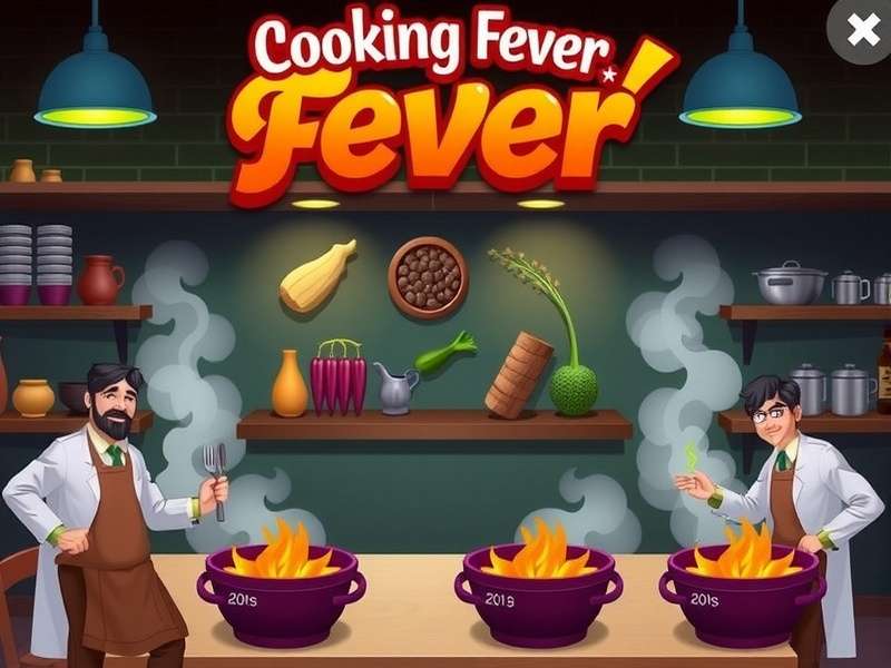 Cooking Fever restaurant kitchen layout with multiple stations