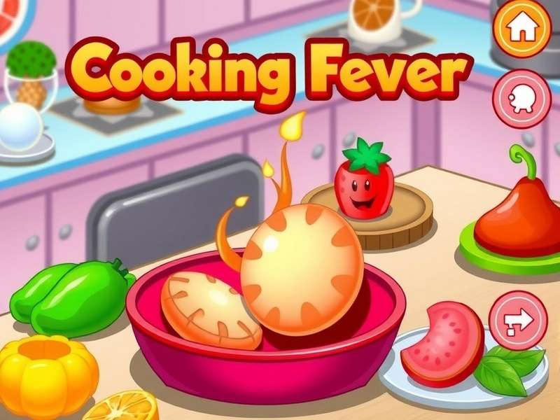 A vibrant digital kitchen scene from Cooking Fever game