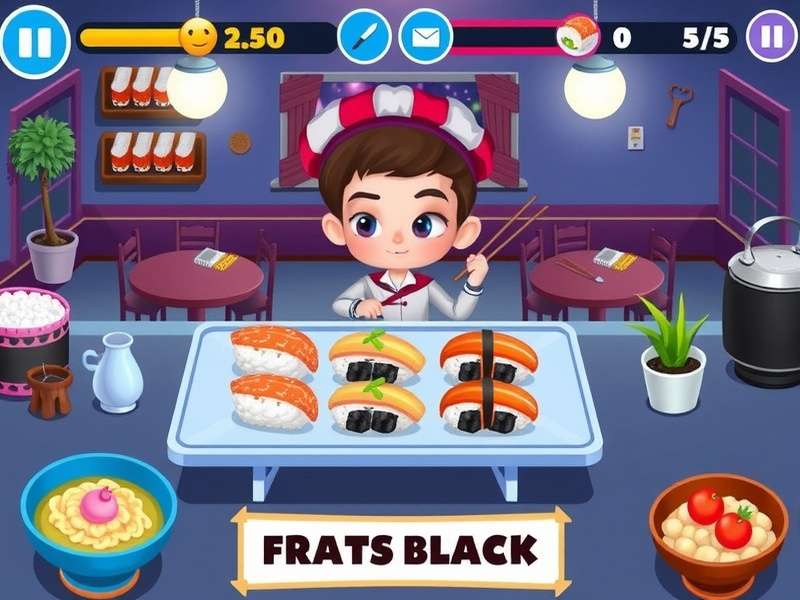 Cooking Fever Sushi Restaurant gameplay screen showing various sushi dishes