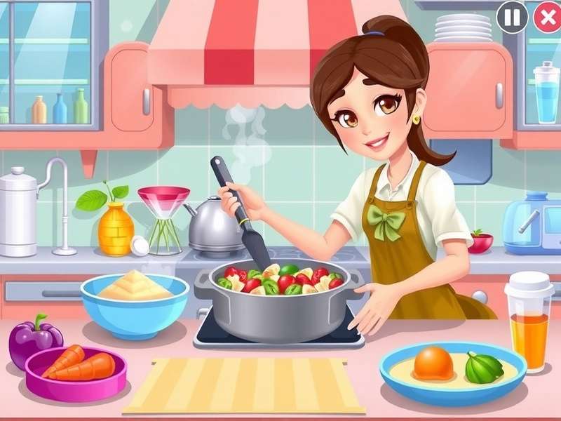Cooking Fever gameplay screenshot showing kitchen scene with detailed graphics