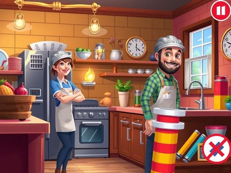 Cooking Fever Repairman fixing a restaurant appliance with tools and kitchen background