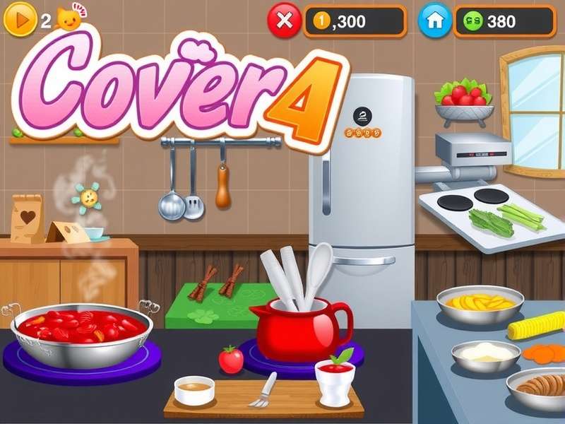 Cooking Fever 1 gameplay screenshot showing a vibrant Indian restaurant kitchen with sizzling pans and colorful ingredients