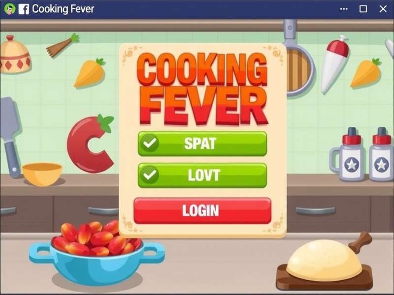 Cooking Fever Facebook Login guide banner showing game characters and Facebook connect interface
