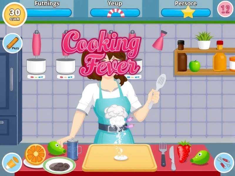 Cooking Fever Online Free Game — gameplay screenshot showing a busy restaurant kitchen with multiple stations